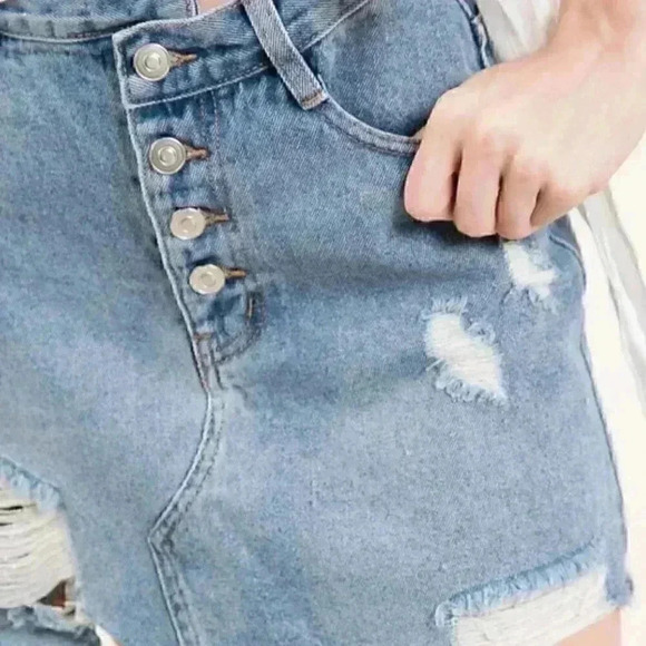 Distress Button front Mini Denim Skirt - Picture 2 of 4
